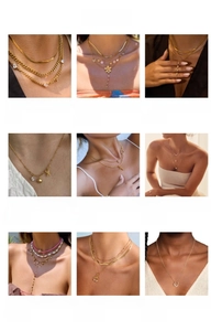 Collection de colliers en acier inoxydable 18K avec pendentifs zircon et designs superposés