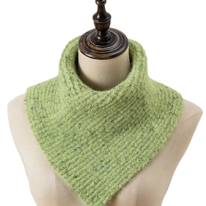 Winter solid green knit snood for women with thick textured warm wool infinity scarf
