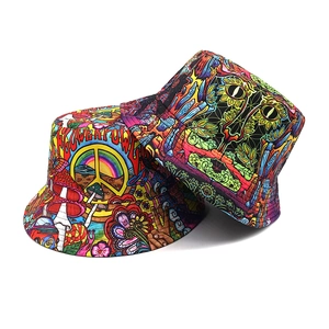 Chapeau Bob Psychédélique Polyester Coloré Protection Solaire Voyage Plein Air Pliable Graffiti Hippie Imprimé Réversible