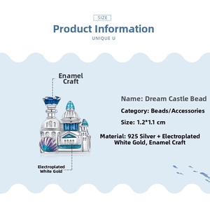 Detailed macro of S925 sterling silver dream castle bead with blue enamel finish