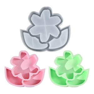 Moldes de silicona con forma de flor para bandejas en rosa, verde y gris