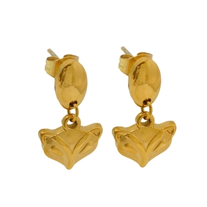 Détails des boucles d'oreilles pendantes tête de renard doré en acier inoxydable