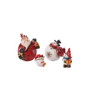 Vintage resin Christmas ornaments set featuring Santa Claus and decorative snowmen figures