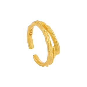 S925 sterling silver hollow open ring with irregular organic texture and golden finish