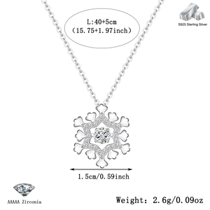 Detail of S925 sterling silver snowflake necklace with 1.5cm pendant and zircon stone