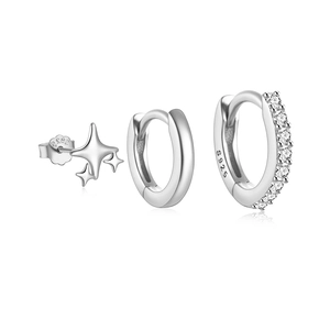 Detailed set of 925 silver butterfly earrings and sparkling zircon huggie hoops