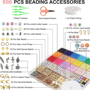 500-teiliges buntes Tonperlen-Set DIY Schmuckherstellung mit Charms und Werkzeugen für Armbänder