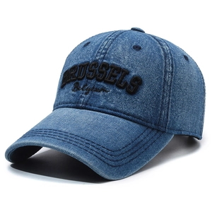 Casquette de baseball en jean délavé bleu marine avec broderie Brussels Belgium