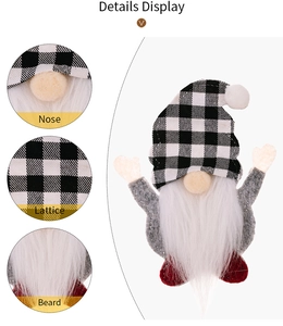 Detail display of Christmas gnome cutlery holder showing nose, lattice fabric and beard