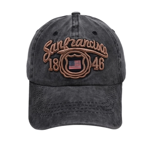 Vintage dark gray washed cotton baseball cap with San Francisco flag embroidery
