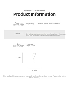 Technical specifications for Y-shape pearl necklace with copper and faux glass pearls
