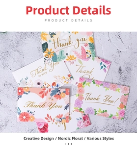 Floral Thank You cards detail with varied botanical designs and elegant gold lettering