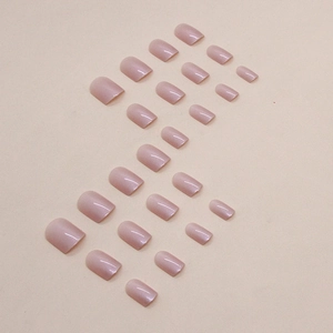 Faux ongles rose pailleté Aurora courts de forme carrée-ovale, ensemble de 24 pièces