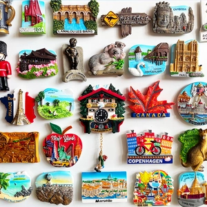 3D resin travel souvenir fridge magnets collection featuring world landmarks and cities