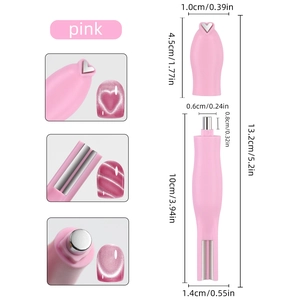 Pink multi-functional nail magnet tool with heart and circle tips for cat eye gel effects