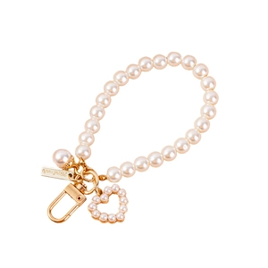 Heart shell pearl bead keychain with gold metal clasp for bags and phone cases