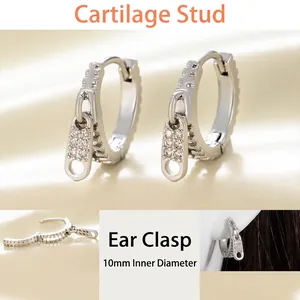 Creative Zipper Head Hoop Earrings Copper With Zircon Sparkling Cubic Zirconia Piercing Jewelry For Women Men