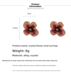 Macro shot of 925 silver needle floral stud earrings with sparkling crystals and metal texture