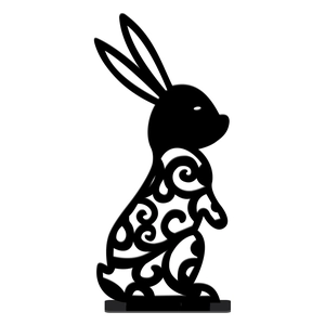 Detail of black Easter bunny silhouette with decorative hollow swirl patterns and base