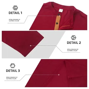 Men's dark red long sleeve Henley shirt with contrast collar and button details