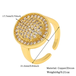 Detailed dimension guide for a gold geometric copper ring with inlaid zircon stones