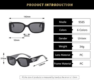 Detailed size guide and technical specifications for square fashion sunglasses