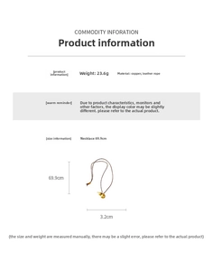 Detailed specs of the gold double gourd pendant necklace with copper and leather cord