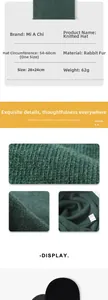 Macro detail of dark green rabbit hair knit texture and beanie product specifications