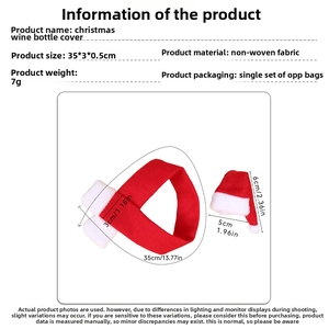 Detailed size chart for red non-woven Christmas mini hat wine bottle decoration accessory