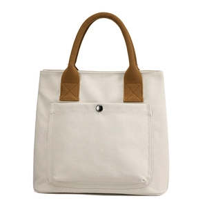 Casual Canvas Tote Bag For Women Large Capacity Handbag Business Commute Shoulder Bag Zipper Closure Pocket Purse
