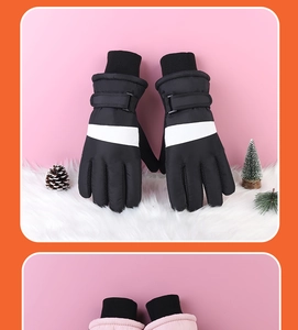 Waterproof winter gloves with windproof knit cuffs shown in black and pink