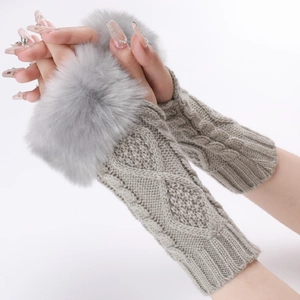 Women Winter Cable Knit Fingerless Gloves With Faux Fur Trim Warm Thermal Arm Warmers Thermal Mittens Elegant Soft