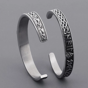 Viking Rune Thor's Hammer Cuff Bracelet Stainless Steel Celtic Knot Retro Punk Norse Jewelry For Men