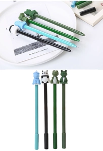 Close-up of four creative 3D cartoon animal pens with panda and dinosaur silicone tops