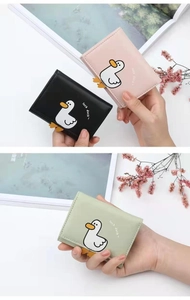 Short PU leather wallet with cartoon duck print and three-dimensional duck feet