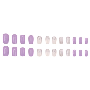 Solid lavender and silver glitter gradient press-on nails with square-oval shape