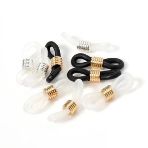 Non-slip silicone eyeglass chain connectors in black and clear with gold and silver coils