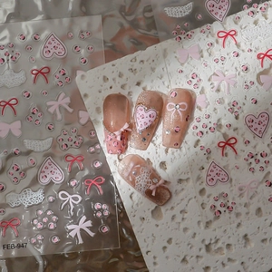Pink bow and leopard heart nail sticker set FEB-947 for sweet girl style nail art
