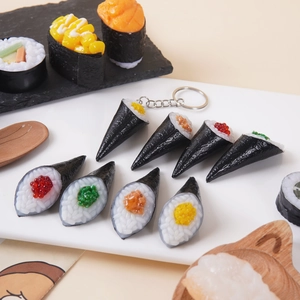 Realistic artificial sushi keychain set with various Japanese hand roll food models