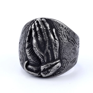 Praying Hands Ring Stainless Steel Vintage Punk Religious Jewelry For Men Women Retro Silver Color