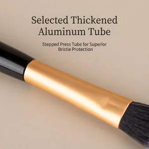 Double-ended makeup brush set with thickened gold ferrules and soft black fibers
