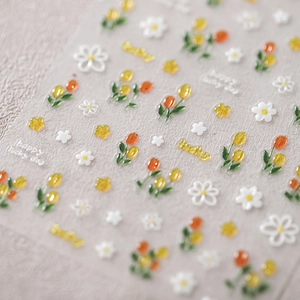 3D Relief Nail Art Stickers Tulip Flower Daisy Embossed Decals Elegant Floral Manicure Decoration DIY Lucky Happy