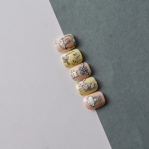 Autocollants 5D pour ongles avec motifs de jardin rétro et broderie de lapin mignon