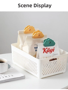 Cloud-shaped food clips sealing colorful snacks inside a white storage basket