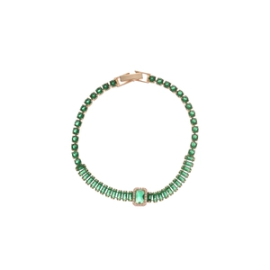 Elegante bracciale tennis in oro rosa con zirconi verde smeraldo tondi e rettangolari