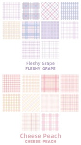 Detail view of 14 different pastel plaid pattern samples for decorative scrapbooking paper