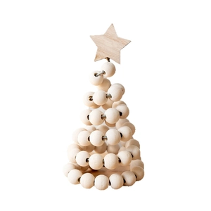 Minimalist wooden bead Christmas tree desk ornament with a star topper in natural finish
