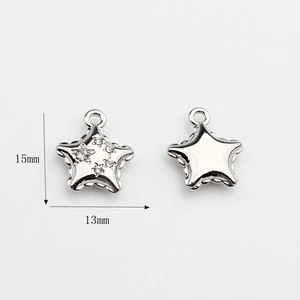 Detailed view of silver star pendant with zircon inlay and dimensions 15mm by 13mm