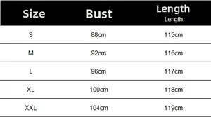 Size guide for V-neck maxi dress showing bust and length measurements from S to XXL