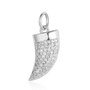Detailed view of silver crescent moon pendant with micro-pave cubic zirconia stones